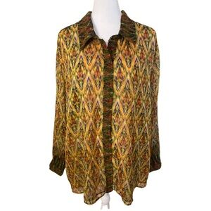 Liverpool Los Angeles Semi-Sheer Button Down Colorful Blouse. Size XL.